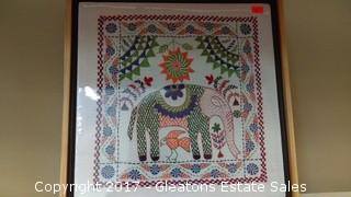 HAND STITCHED CLOTH ELEPHANT PICTURE