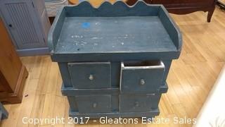 DISTRESSED WOOD CHEST / TABLE PAINTED BLUE