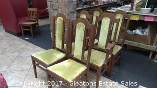 SIX ANTIQUE VELVET GREEN CHAIRS