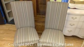 TWO BEAUTIFUL GREEN STRIPE CHAIRS