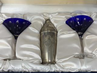 Faberge' Sterling Grand Duke Shaker with Two Galaxie Martini Glasses -  S & K Ltd.