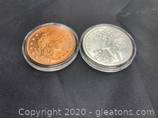 Silver Bullet Silver Shield “Freedom Girl” And Zombucks 2018 “The Barber” 1oz silver and copper rounds