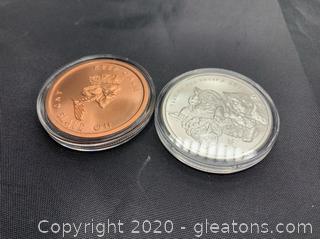 Silver Shield 2015 “Year of The Sheep” and Silver Bullet Silver Shield “Keep Calm and Slave On” 1oz silver and copper rounds