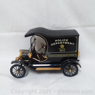 Pristine Franklin Mint Ford Model T Police Wagon- Accented in 24 Carat Gold –Has Wood and Glass Display Case