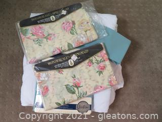 Fabulous Bundle: Twin Mattress Pad New, No Iron Flat and Fitted Sheets (Two Sets) and Bedspread