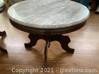 Rich Detailed Round Marble Topped End Table 