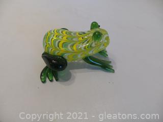 FRITZ AND FLOYD ART GLASS FROG PAPERWEIGHT FIGURINE