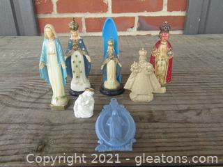 Six Religious Catholic Plastic Figures and 1 Plastic Token 