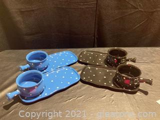 Adorable Polka Dots “Temp-Tations” Presentable Ovenware Soup/Sandwich Bowl/Plate by Tara, Set of 4
