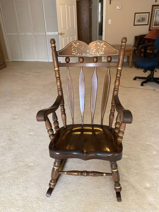 Rich Dark Wood Virginia House Rocking Chair W Gold Accents Auction