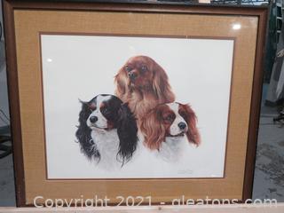 Charles Frace’s Cavalier King Charles Spaniels Framed Painting, Signed Open Edition on Paper