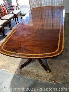 Exquisite Mahogany and Satin Wood Banded Inlay Double Pedestal Table/Banquet Beautiful Brass Claw Feet