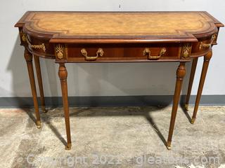 Maitland Smith Inlaid Mahogany One Drawer Console Table W/Beautiful Embossed Print on Table Top