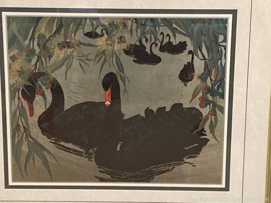 Jessie Arms Botke “Black Swan Lithograph Auction | Gleaton's