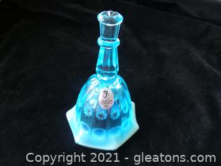 FENTON BLUE IRIDESCENT BELL WITH LABEL