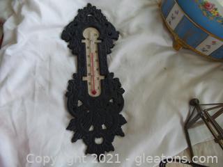 VINTAGE CAST IRON WALL THERMOMETER 
