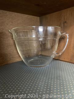 Vintage Anchor Hocking Fire King Glass Batter Bowl - 8 Cup Measuring Cup - Extra Large Measure Cup - 2 QT Measure Mix Bowl - D Handle