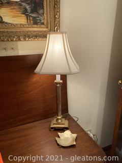 Perfect Candlestick Desk Lamp W/Brass Base and Brass Leaf Design Trinket Holder/Candle Holder