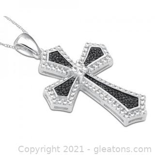 Beautiful Womens 14K White Gold Over Sterling Silver 0.12 CTW Diamonds 18 Inch Designer Necklace