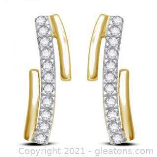 Beautiful Womens 14K Yellow Gold Over Sterling Silver 0.22 CTW Diamonds Designer Earrings