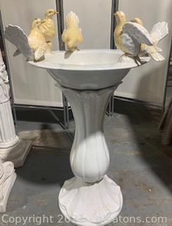 Beautiful, Heavy White Ceramic Birdbath with 5 Doves