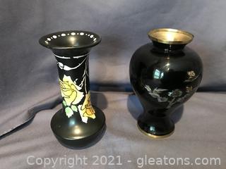 Brass inlay vase and vintage Shelley Hand painted vase