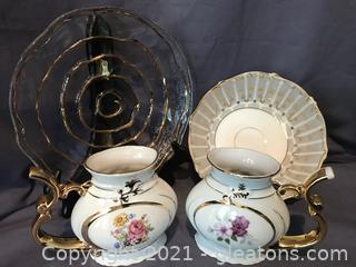 Lots of Goldd Trim, plate, bowl and two cups