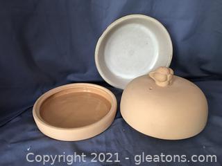 Clay Garlic roaster and pottery bowl