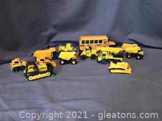 Tonka construction tractors and trucks and Buddy Bus