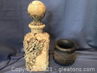 Italian cork decanter hand made clay pot