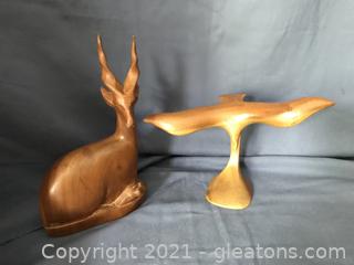 Hand carved seagull and gazelle