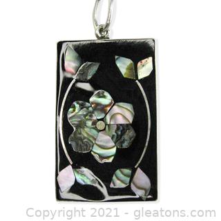 Beautiful Abalone Inlay Sterling Silver Pendant 