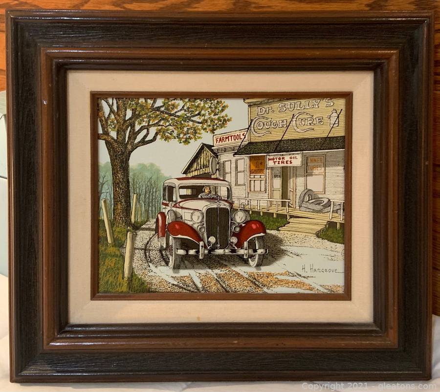 Framed Vintage H Hargrove oil store painting