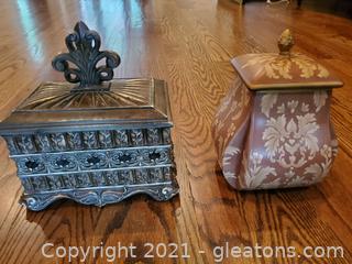 2 Lidded Decorative Boxes for Trinkets, Jewelry, or Display