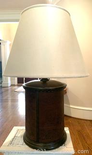 Leather Embossed Drum Table Lamp 
