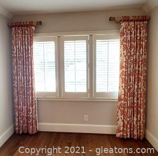 Beautiful Rods & Custom Drapes with Hardware- 2 Panels (matching bed skirt and pillows in lot 4018B)
(Have been taken down)