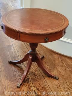 Leather Top Drum Table with Brass Claw Feet 