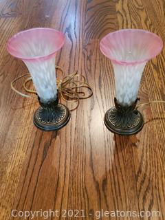 2 QRT Glass Accent Lamp Seated in Brass Like Holders