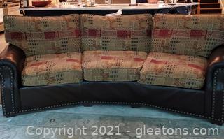 Charles Ray and Associates Brown Leather Sofa with Cushion Seat/Back and Decorative Nail Head Trim