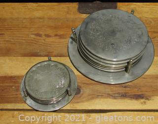 2 Sets of Silver Plated Coasters with Holders