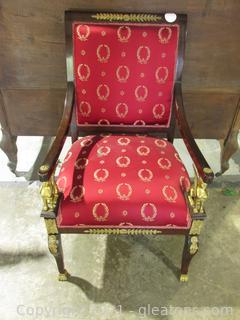 Consulate Early Empire Style Arm Chair with Gilt Bronze Sphinx Arm Supports “B”