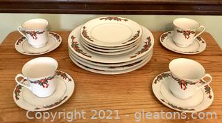 16 Piece Poinsettia and Ribbons Fine China Set