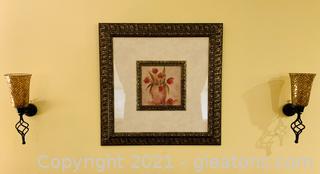 Stylish Double Framed Still Life Print and Sconces 