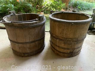 2 Timeless Wooden Water Pails