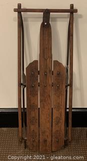 Vintage Wooden and Metal Sled with Scroll Design