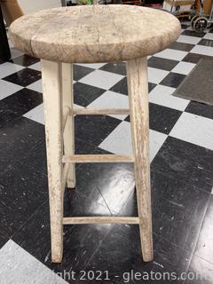 Distressed Wood Stool W/White Paint 