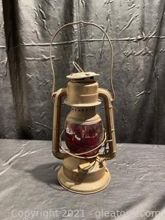 Dietz Bell Telephone System Lantern W/ Dark Red Glass Globe