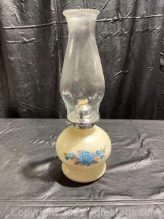Oil Lamp with Pink & Blue Flowers 