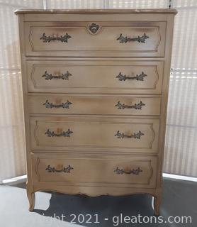 1947 French Provincial 5 Drawer Chest- Purchased From Rhodes Furniture in 1947 (Goes with 2413, 2415, 2417)