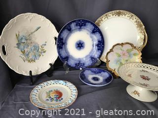Dish lot of 6, ,German Flo Blue, noritake Hand painted Gold trim cabinet plate, blue iris plate